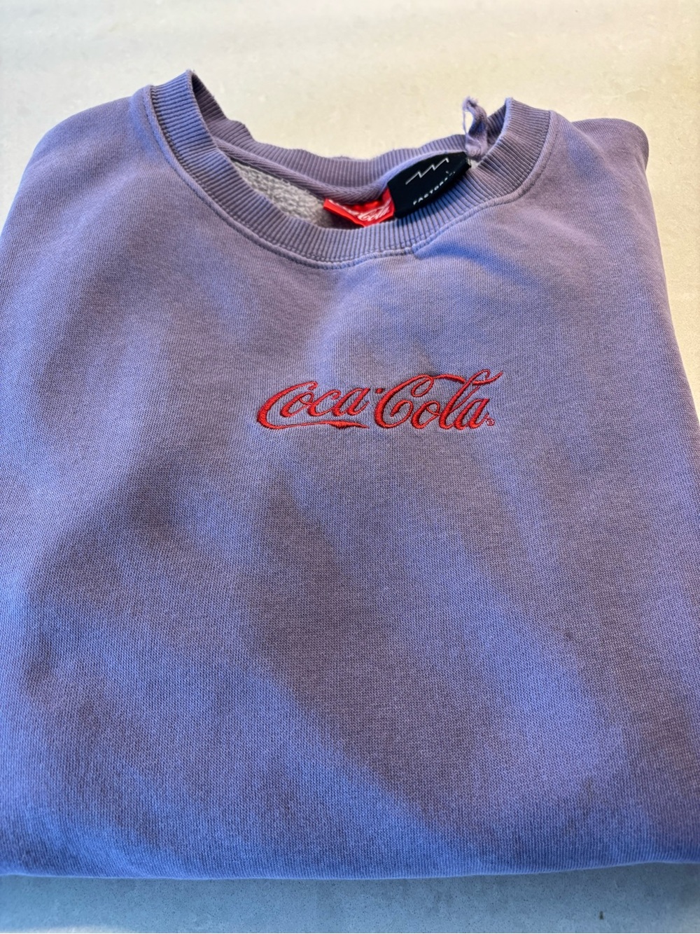 4 for $30- Coca-Cola Embroidered Logo Lavender Crewneck Sweatshirt Vintage